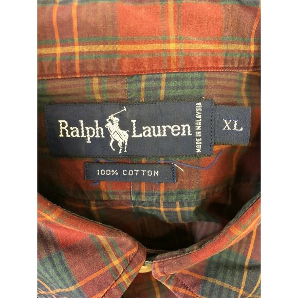 Ralph Lauren Polo Men's Burgundy Plaid 100% Cotton Button Down Shirt XL - Picture 5 of 5